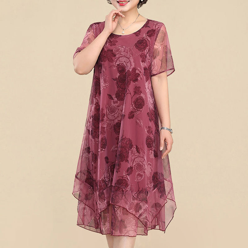 Summer Clothing For 70 Year Old Woman - Gaun lengan pendek leher-o, baju wanita