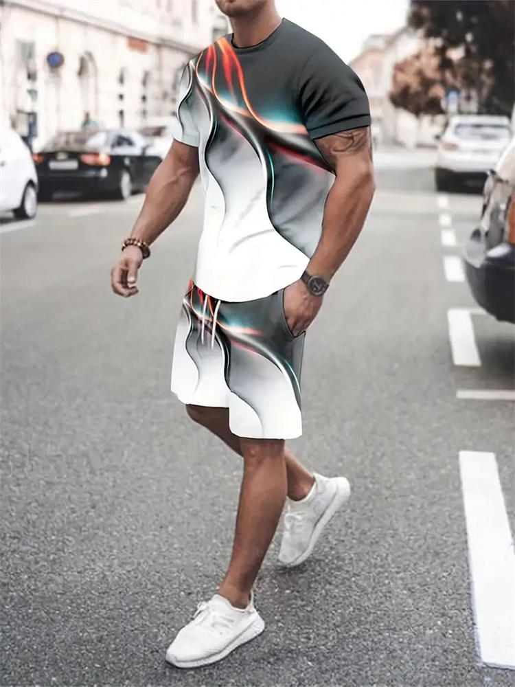Summer Clothing Petite - Kaus Tekstur Gradien Pria Wanita Setelan