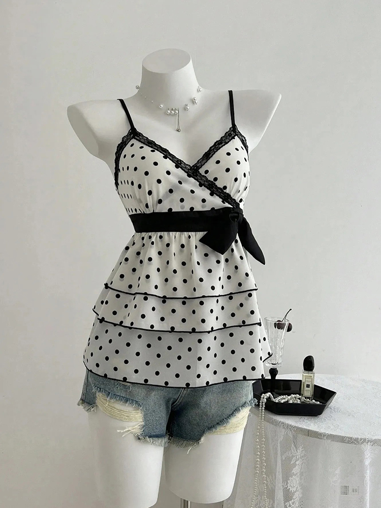 Summer Clothing For 70 Year Old Woman - Kamisol Polkadot Berpita Warna-Warni Gaya Retro