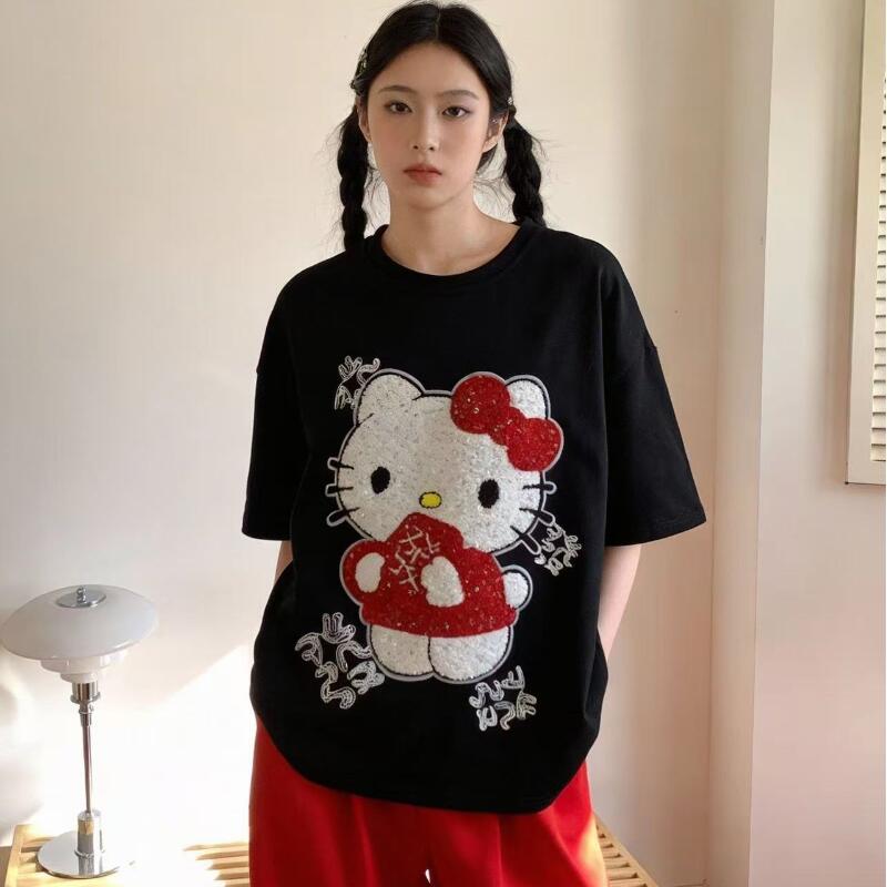 Summer Clothing Petite - Kaus Bordir Handuk Berpayet Kartun Gaya