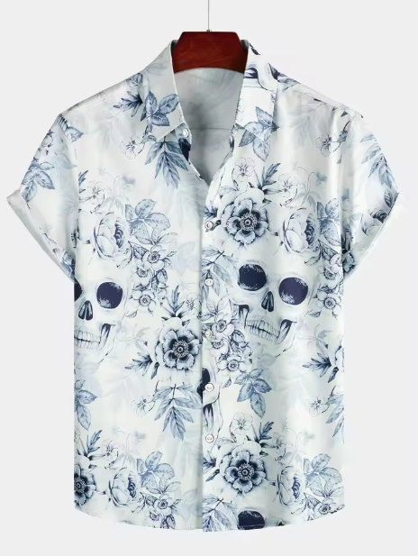 Summer Vacation Clothing Men - Kemeja Lengan Pendek Motif Tengkorak Pria