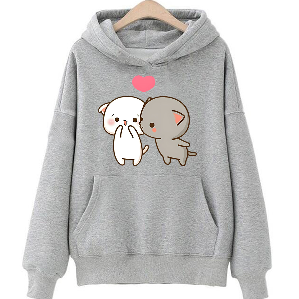 Summer Clothing For 70 Year Old Woman - Hoodie Gambar Kartun Kucing Persik dan