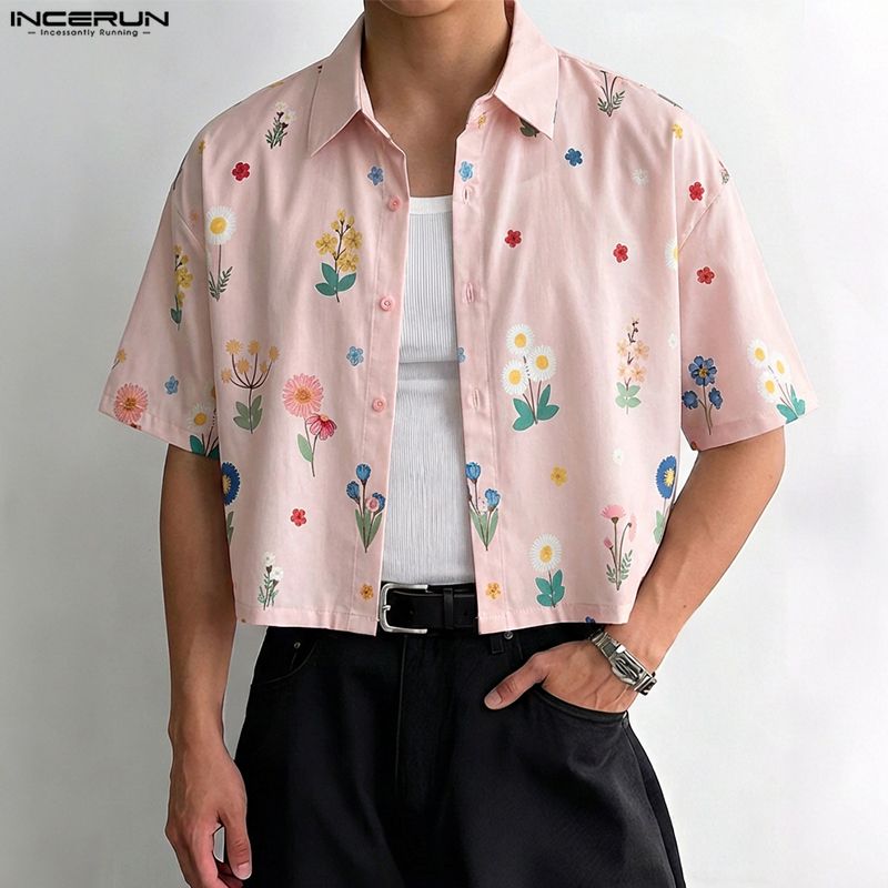 Summer Vacation Clothing Men - INCERUN Kemeja Pria Kerah Motif Bunga