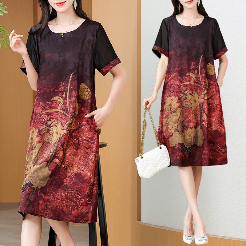 Summer Clothing Over 60 - Gaun Cetak Elegan Panjang Sedang Gaya