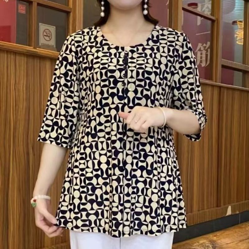 Summer Clothing For 70 Year Old Woman - Kaus motif Vintage kasual longgar kancing