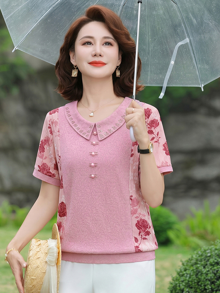 Summer Clothing Over 60 - Kaos Lengan Pendek Pelangsing Modis Kerah