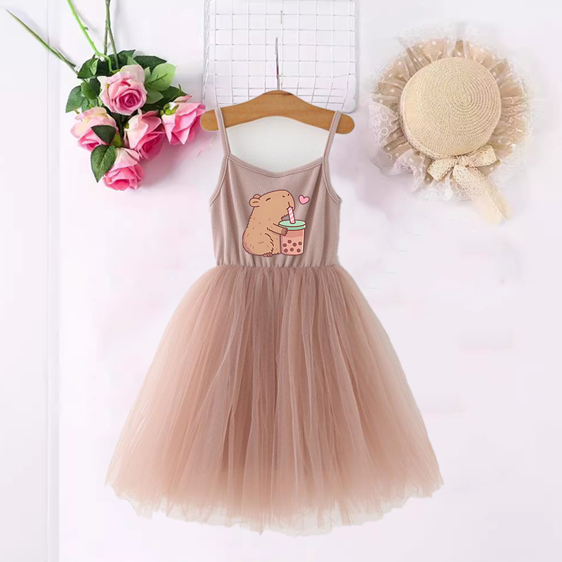 Summer Clothing For Babies - Gaun Anak Perempuan Capybara Gaun Lengan