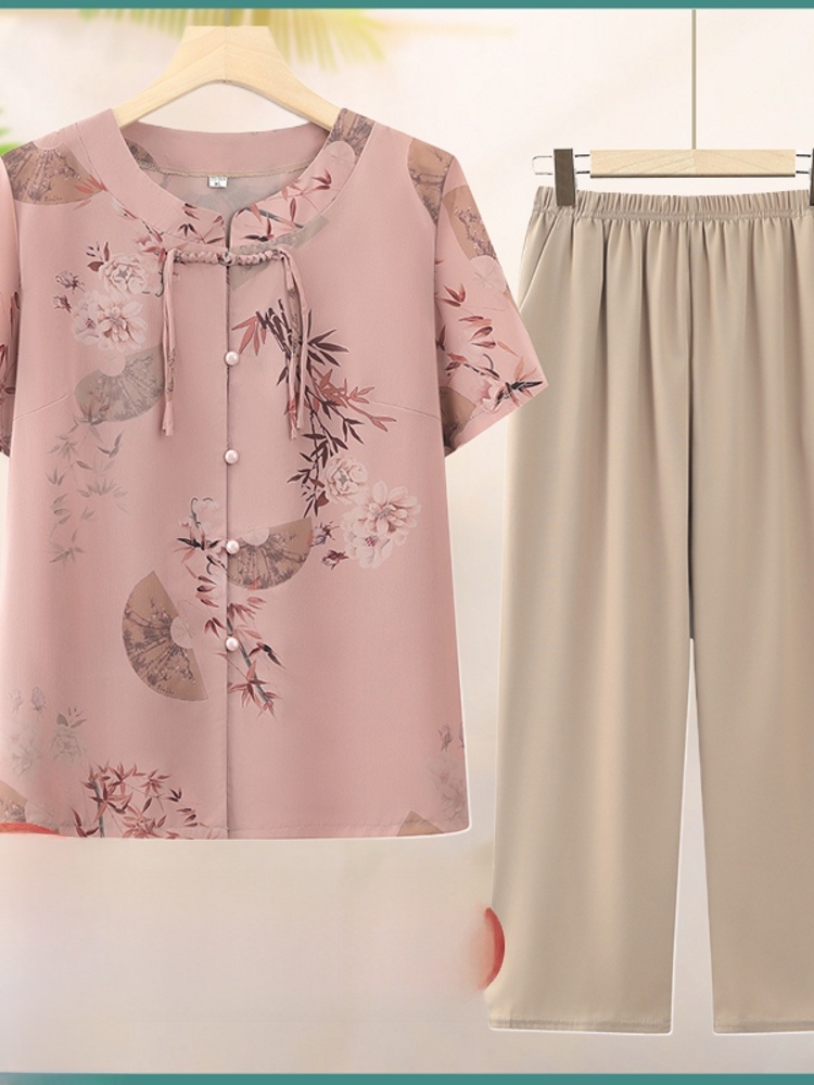 Summer Clothing Over 60 - Set Dua Potong Lengan Pendek Modis