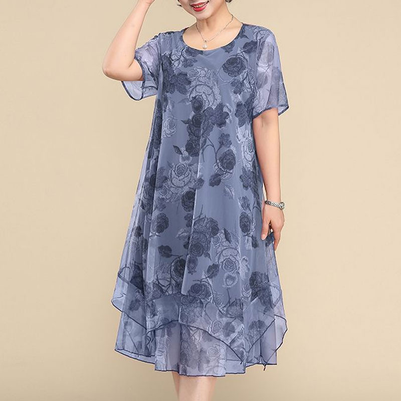Gaun lengan pendek leher-o, ba - Summer Clothing For 70 Year Old Woman ulasan dan harga