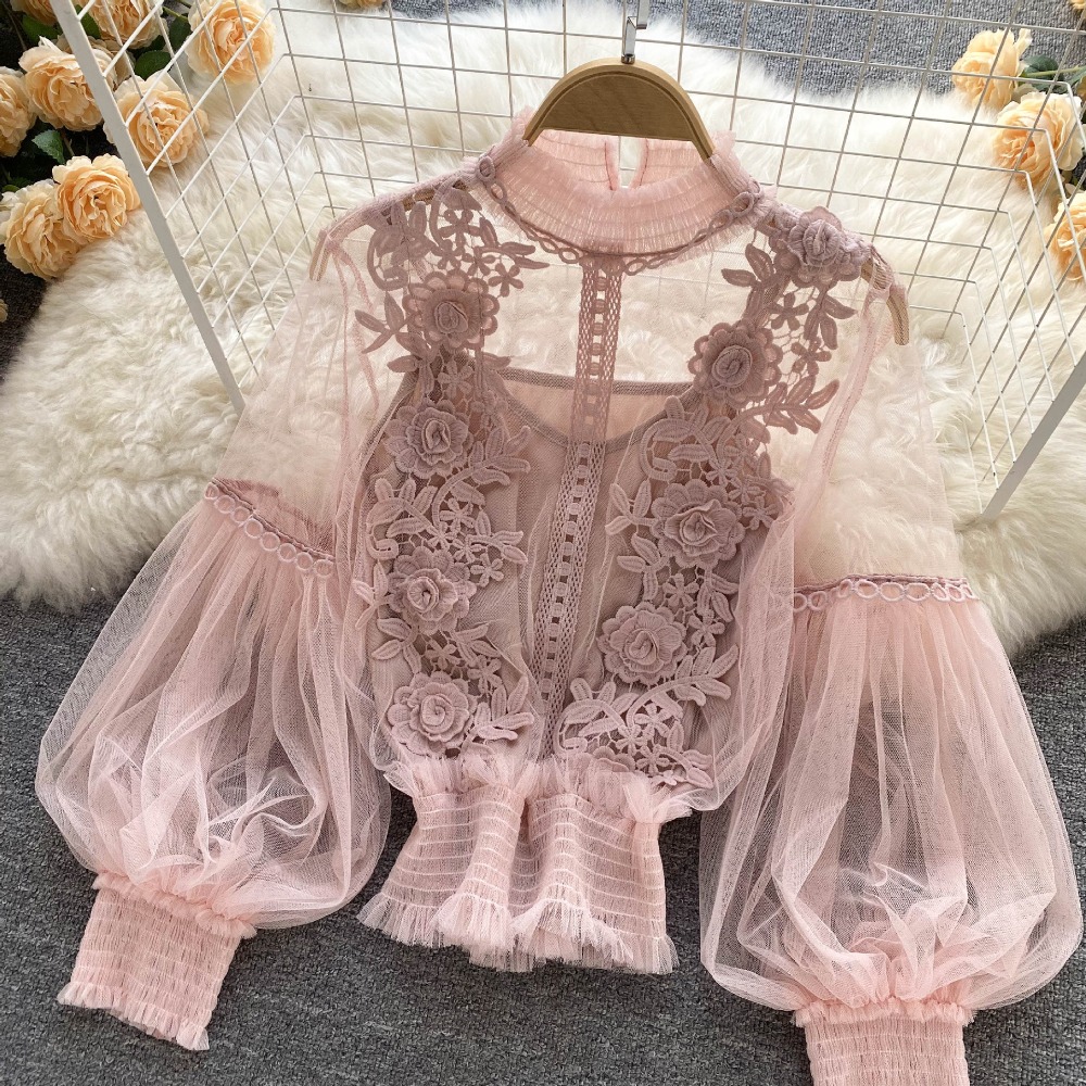 Blus Lengan Panjang Puff Renda - Summer Clothing Vintage ulasan dan harga