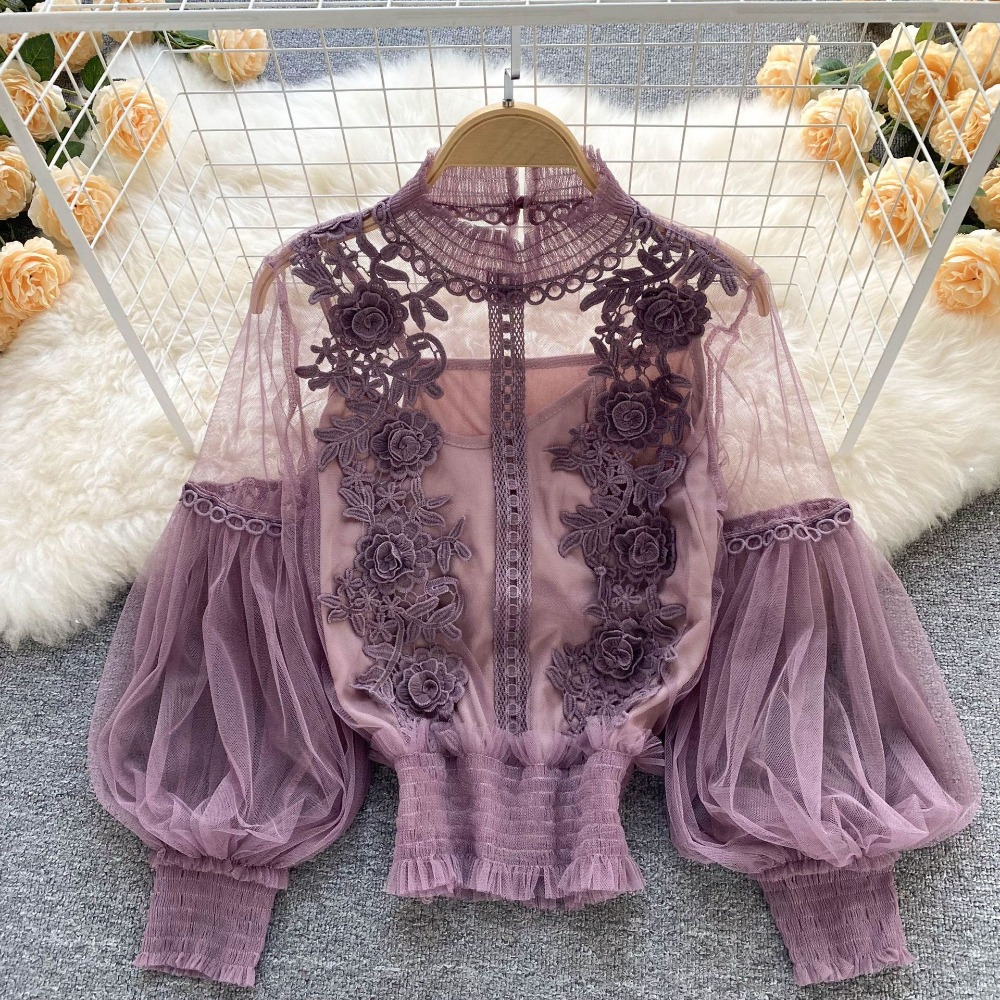 Blus Lengan Panjang Puff Renda - Summer Clothing Vintage ulasan dan harga