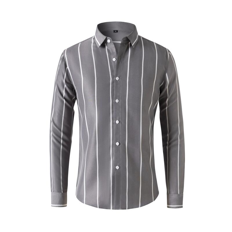 Kemeja Pria Bergaris Lengan Pa - Summer Clothing Office ulasan dan harga