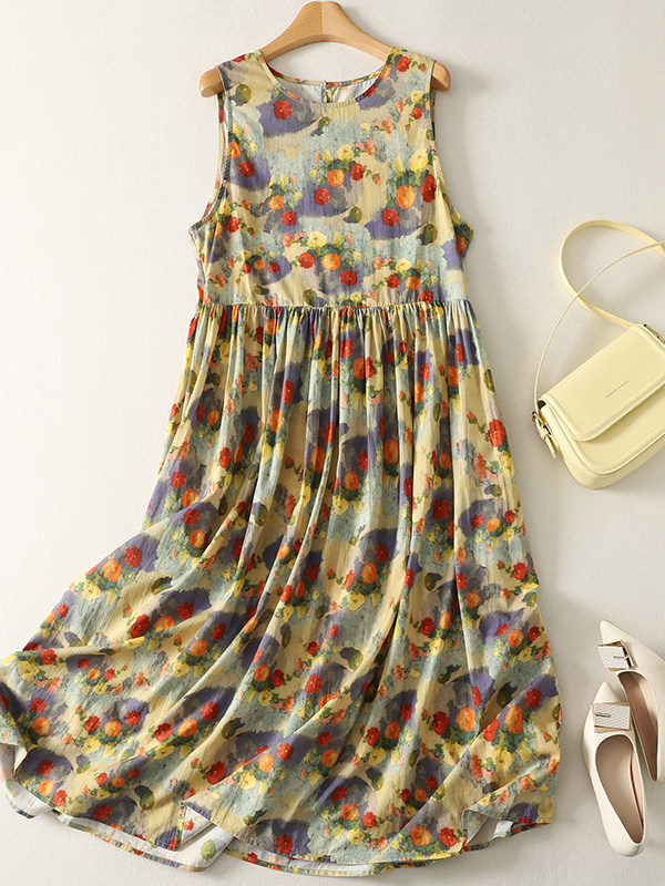 Gaun Maxi Motif Bunga Longgar  - Summer Clothing Vibes ulasan dan harga