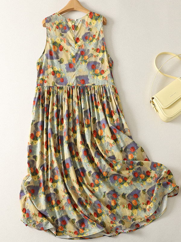 Gaun Maxi Motif Bunga Longgar  - Summer Clothing Vibes ulasan dan harga