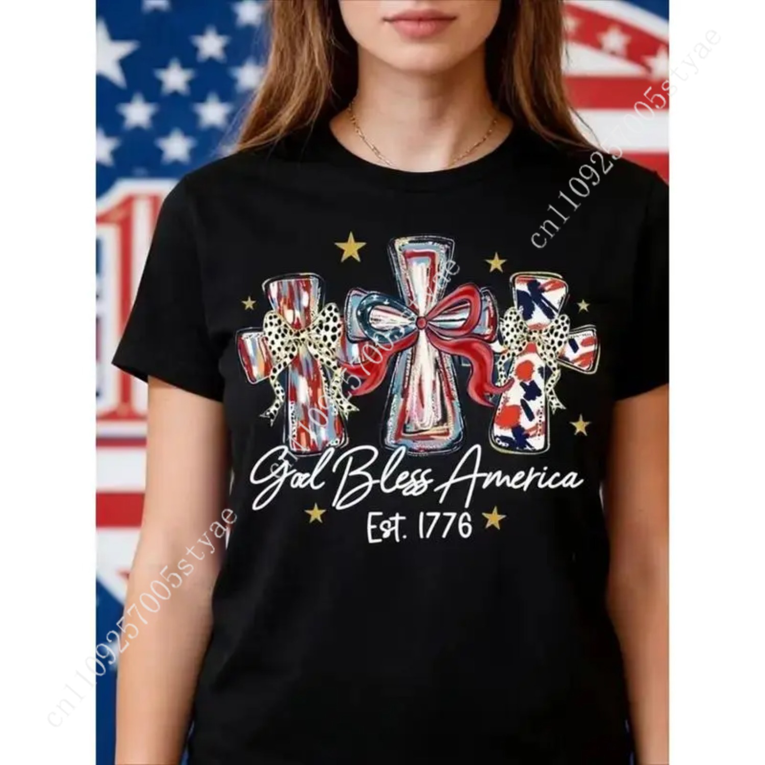 Kaus Wanita God Bless America  - Summer Quilt ulasan dan harga