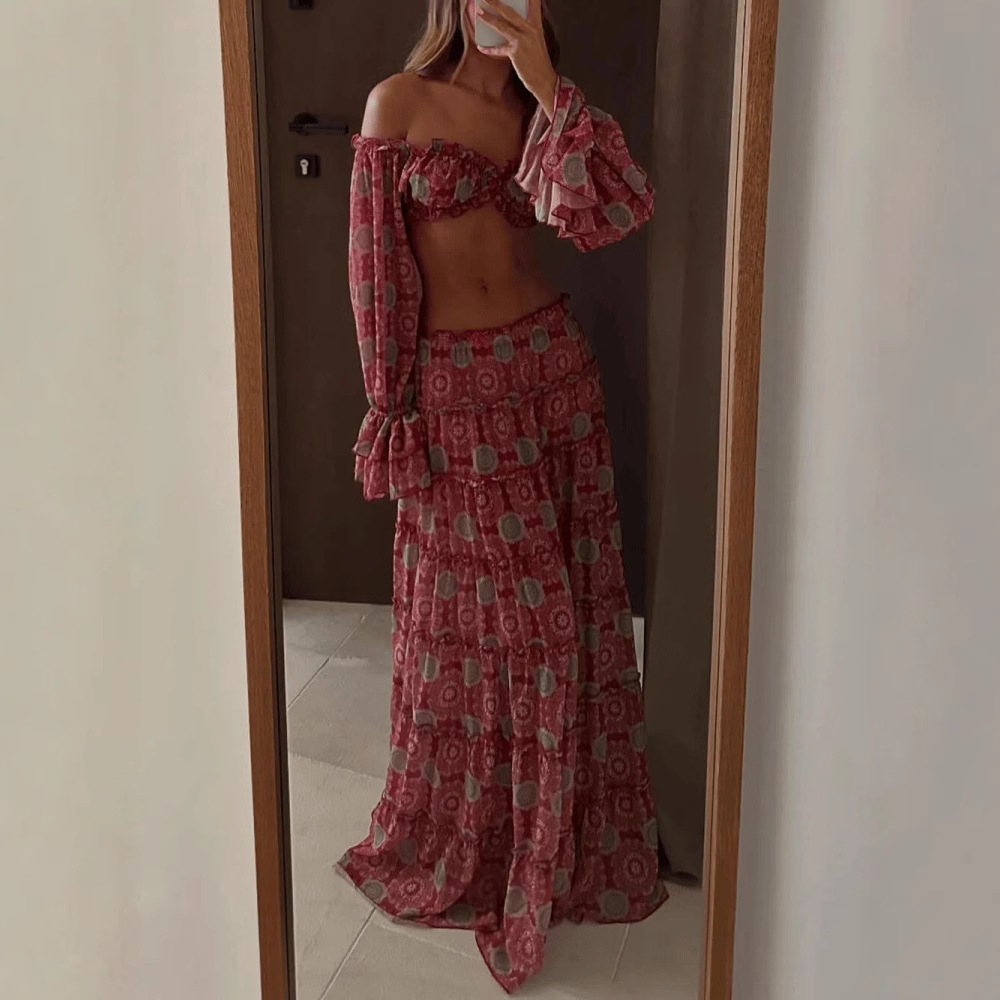 Set Rok Cetak Vintage Dua Poto - Summer Clothing Vintage ulasan dan harga