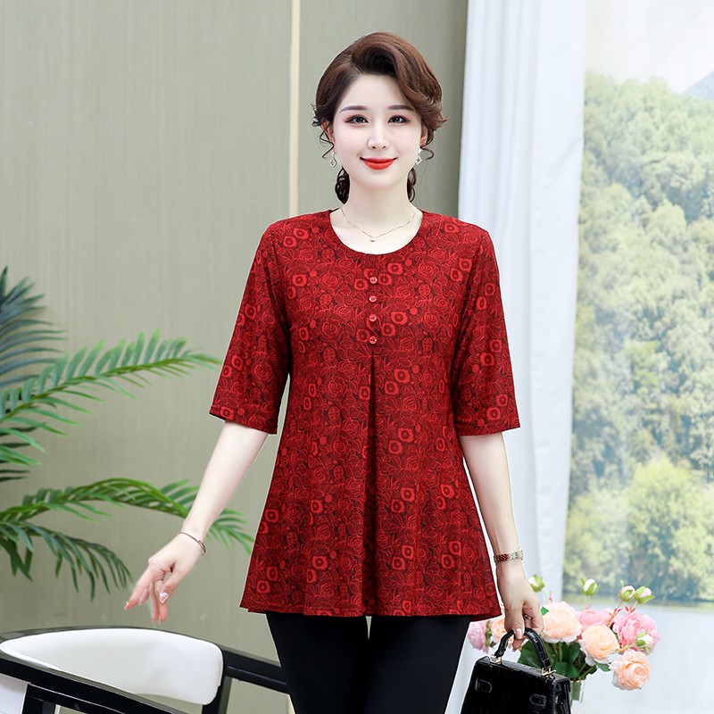 Kaus motif Vintage kasual long - Summer Clothing For 70 Year Old Woman ulasan dan harga